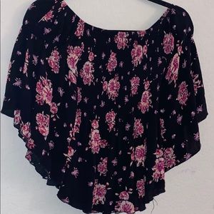 A black shirt with flowers.
